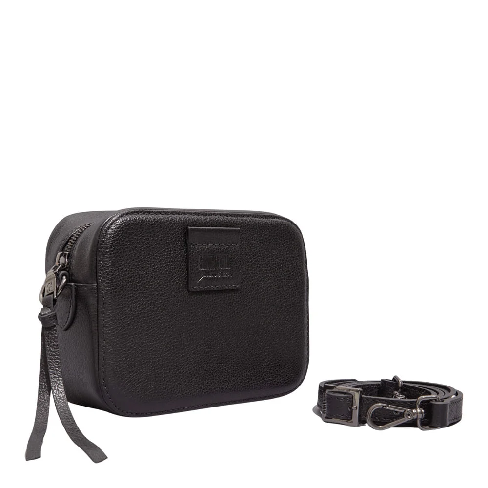 Bolsa Pequena Couro Floater Preto Alça Transversal - vista 2 de 3