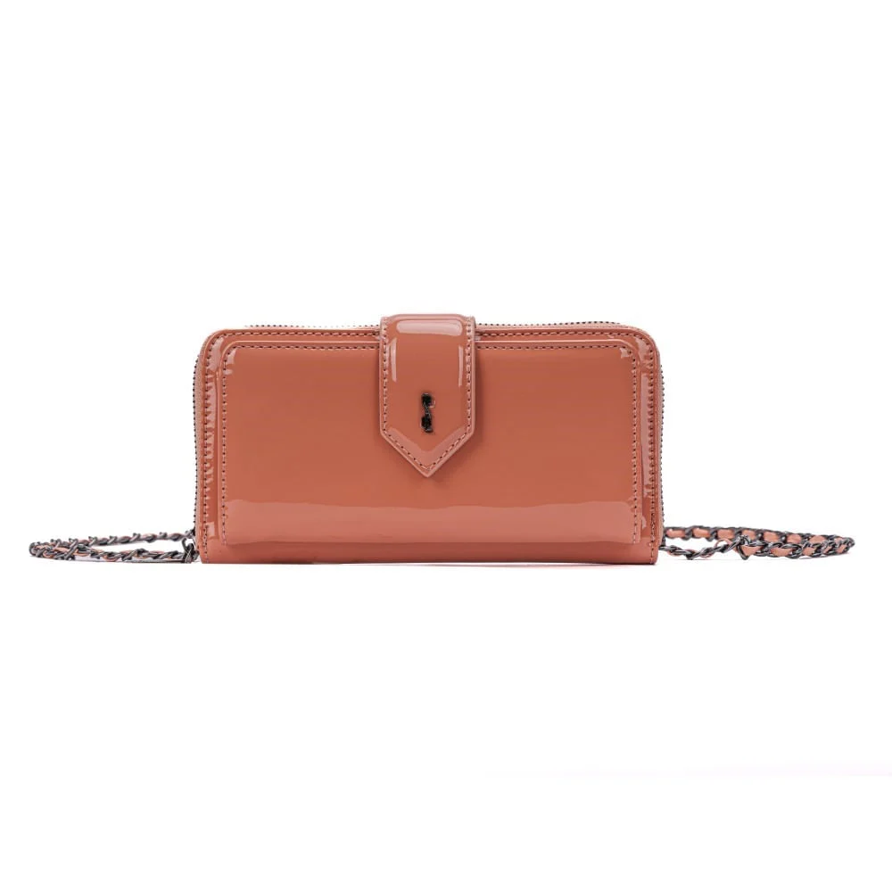 Bolsa Carteira Verniz Rosa Goiaba Alça De Ombro Corrente - vista 1 de 6