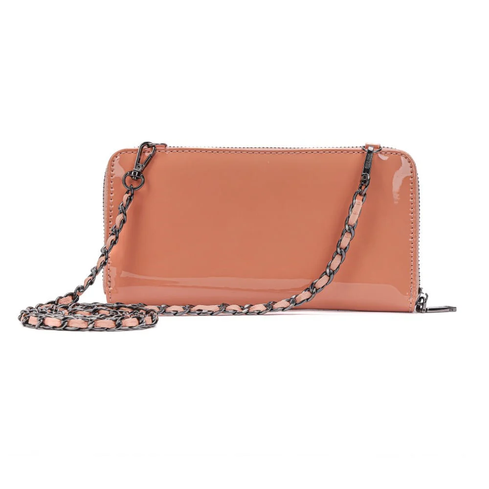 Bolsa Carteira Verniz Rosa Goiaba Alça De Ombro Corrente - vista 6 de 6