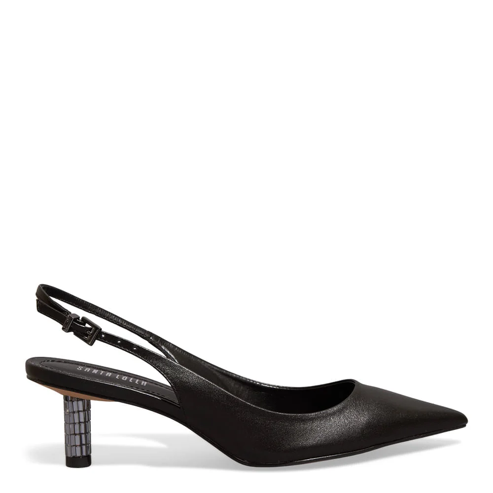 Scarpin Bico Fino Couro Confort Preto Salto Espelho - vista 2 de 5