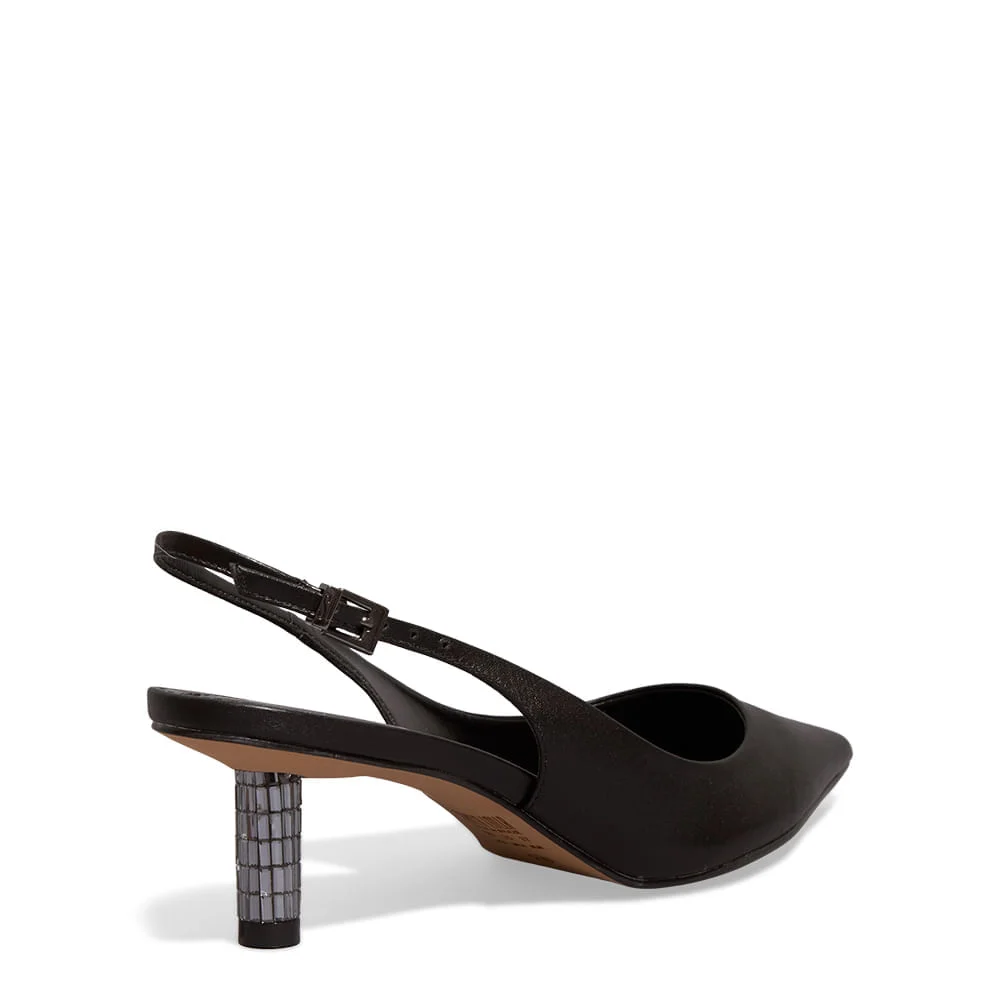 Scarpin Bico Fino Couro Confort Preto Salto Espelho - vista 4 de 5