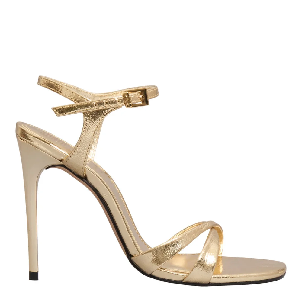 Sandália Couro Metalizado Dourado Salto Alto Fino - vista 1 de 3
