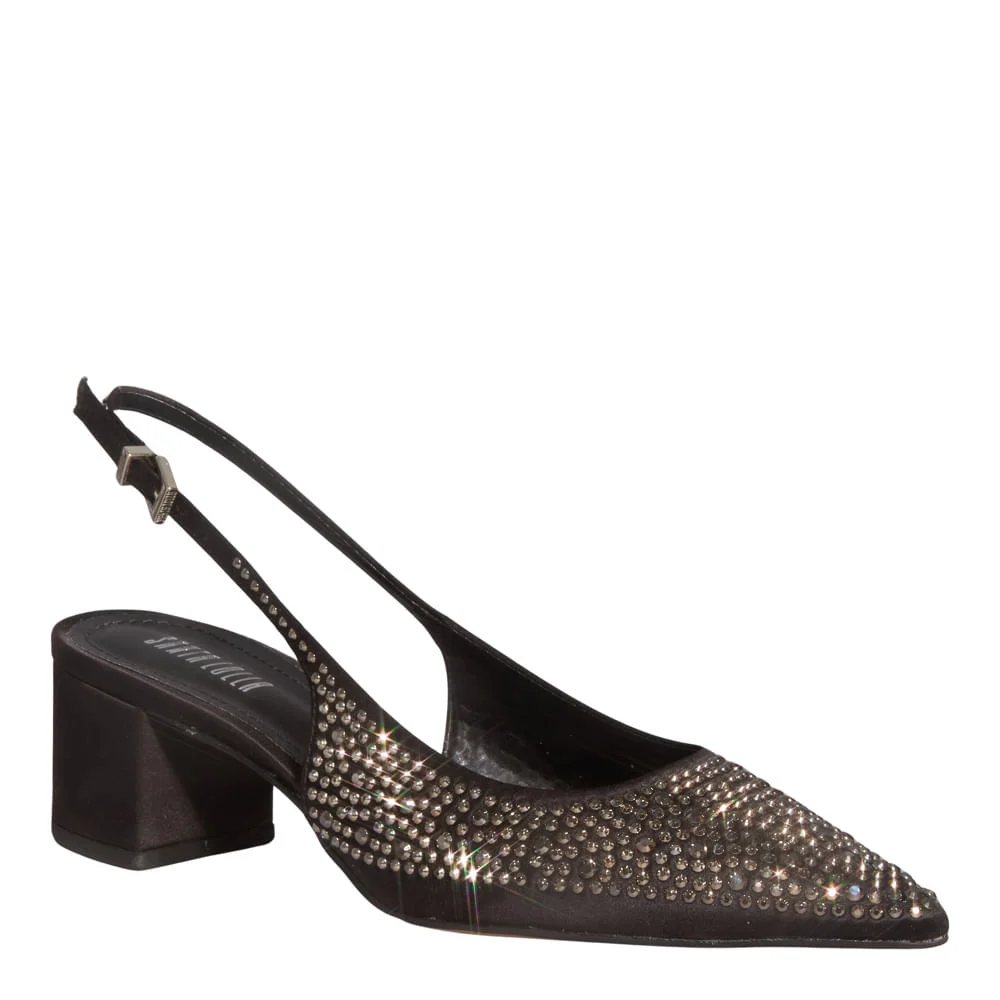 Scarpin Shiny Cetim Salto Bloco Preto - vista 2 de 3