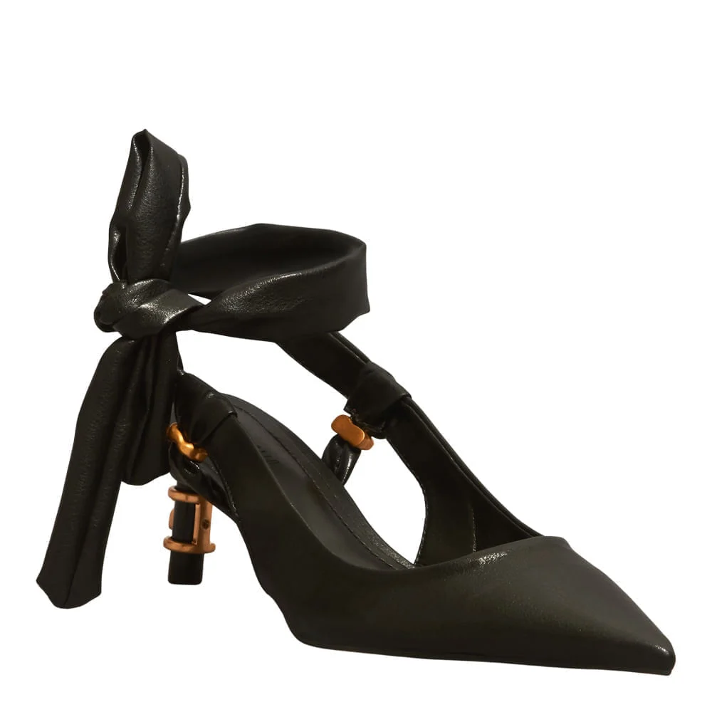 Scarpin Amarração Napa Soft Preto Salto Médio - vista 4 de 7