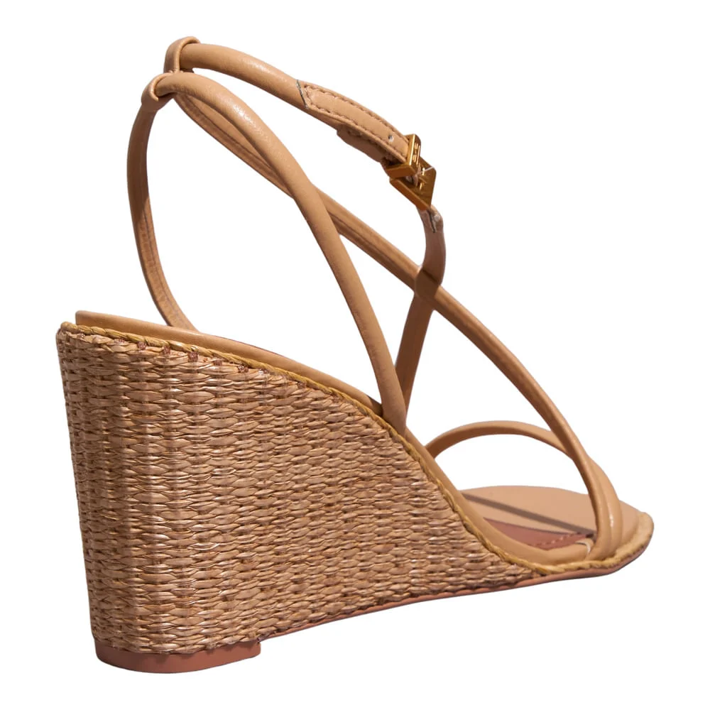 Sandália Espadrille Tiras Anabela Napa Soft Bege - vista 3 de 3
