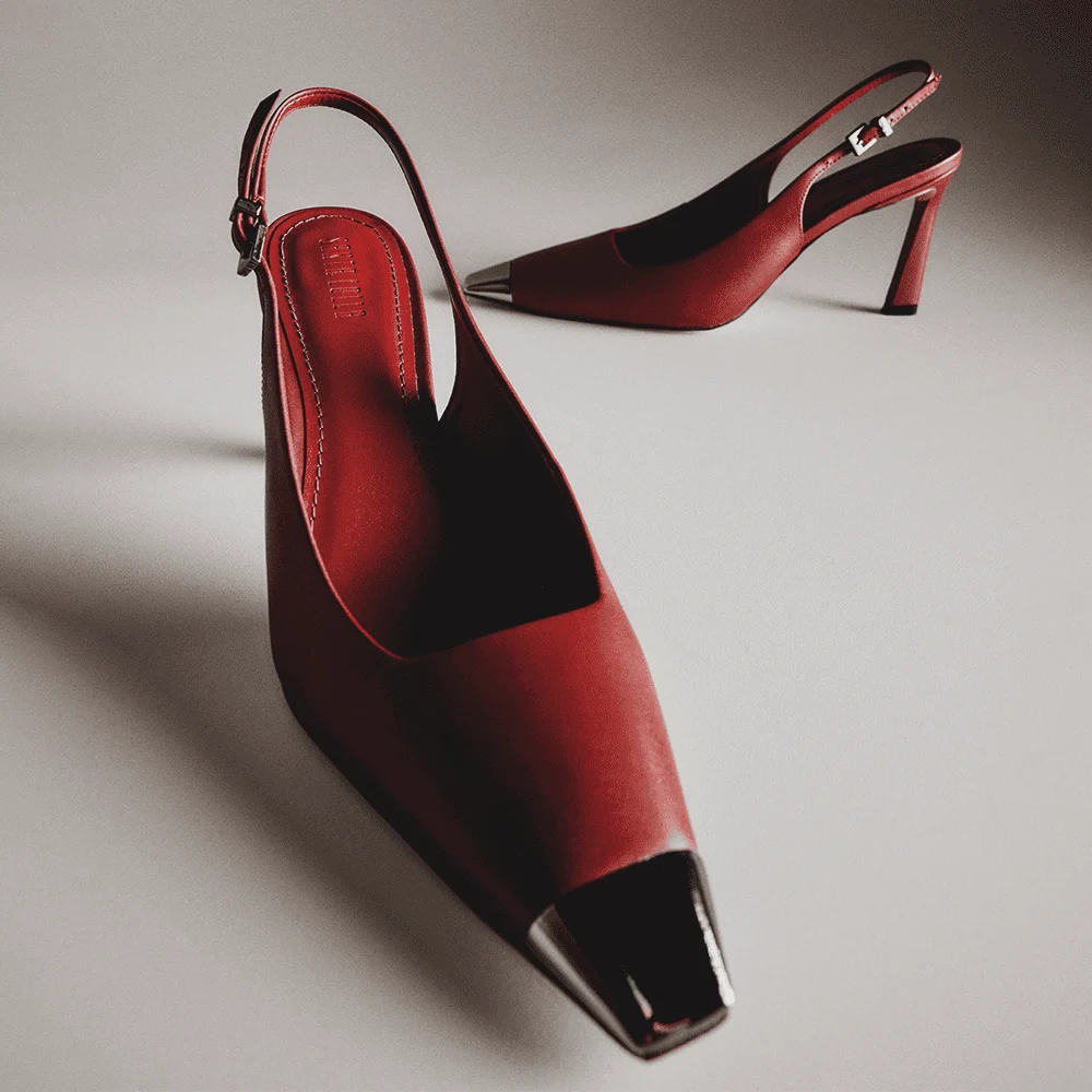 Scarpin Couro Confort Vermelho Ruby Bico Metalizado - vista 2 de 6