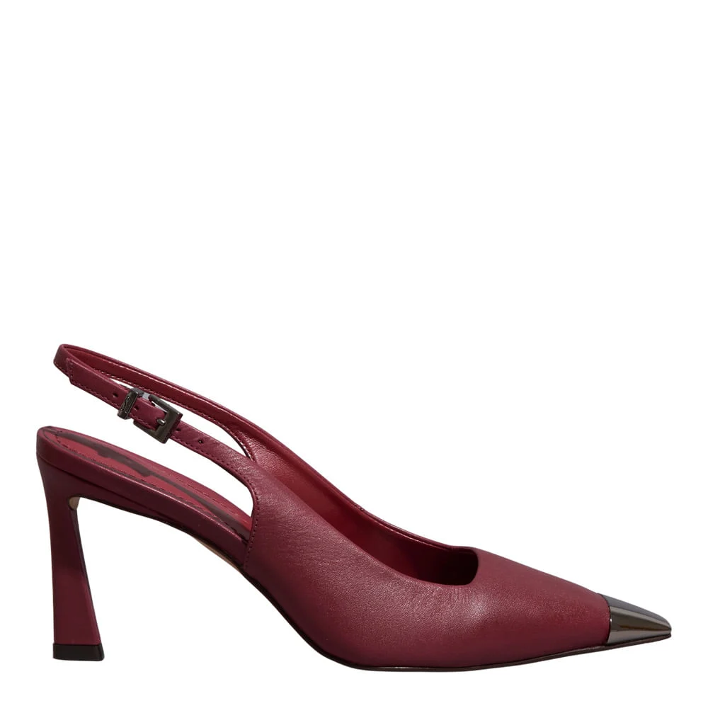 Scarpin Couro Confort Vermelho Ruby Bico Metalizado - vista 3 de 6