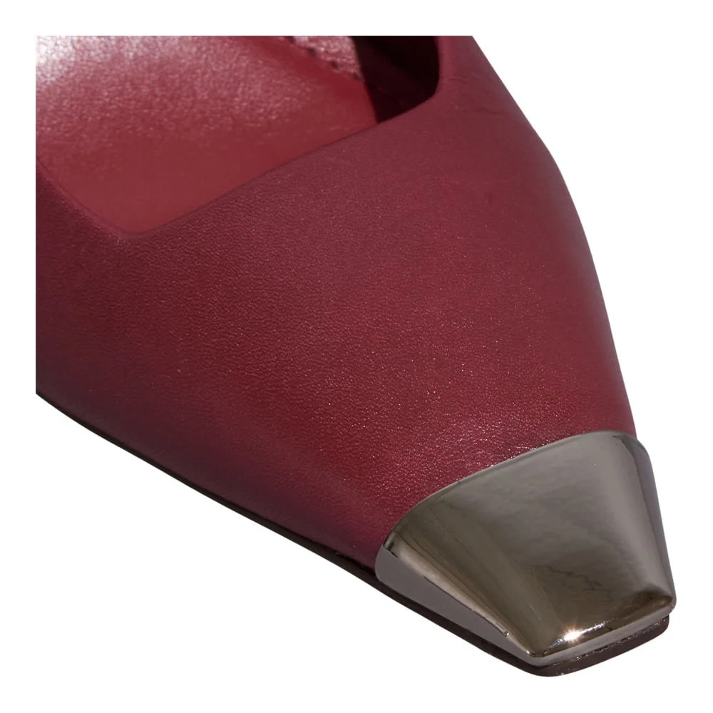 Scarpin Couro Confort Vermelho Ruby Bico Metalizado - vista 5 de 6