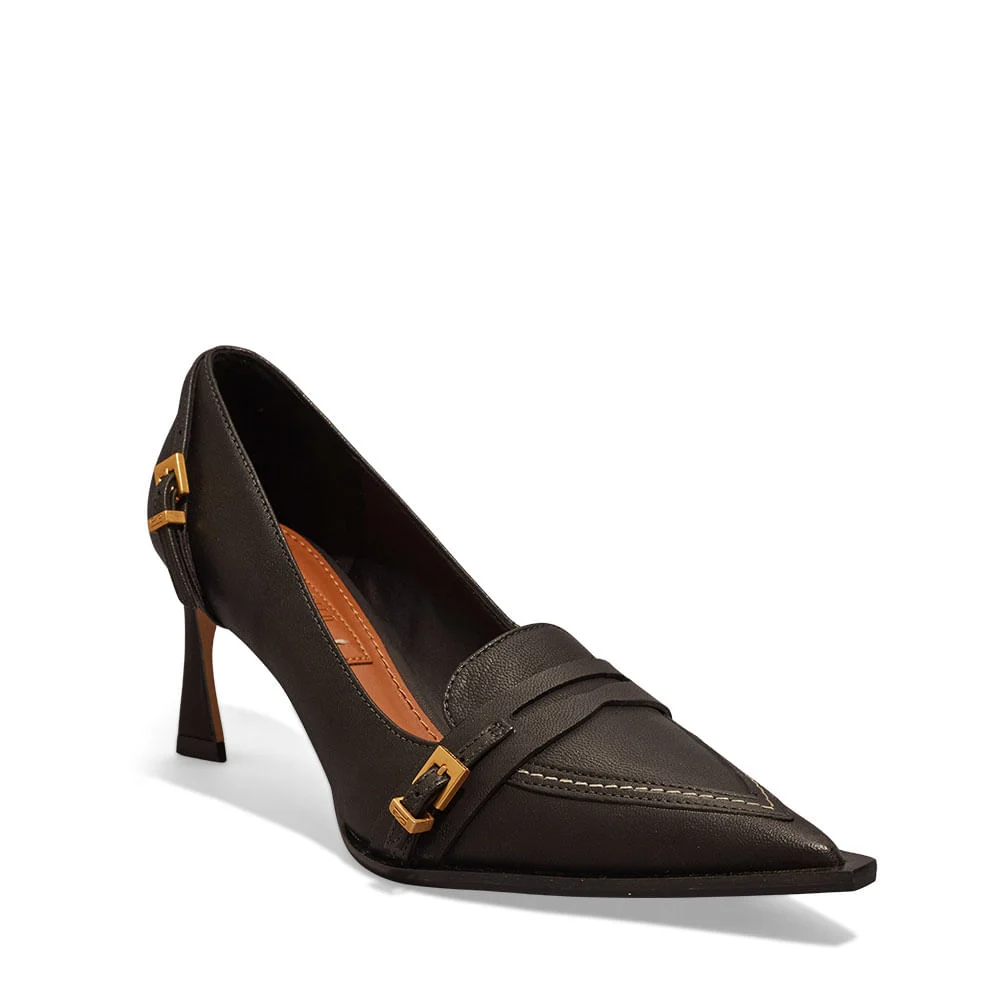 Scarpin couro pelica bico fino fivela preto - vista 2 de 4