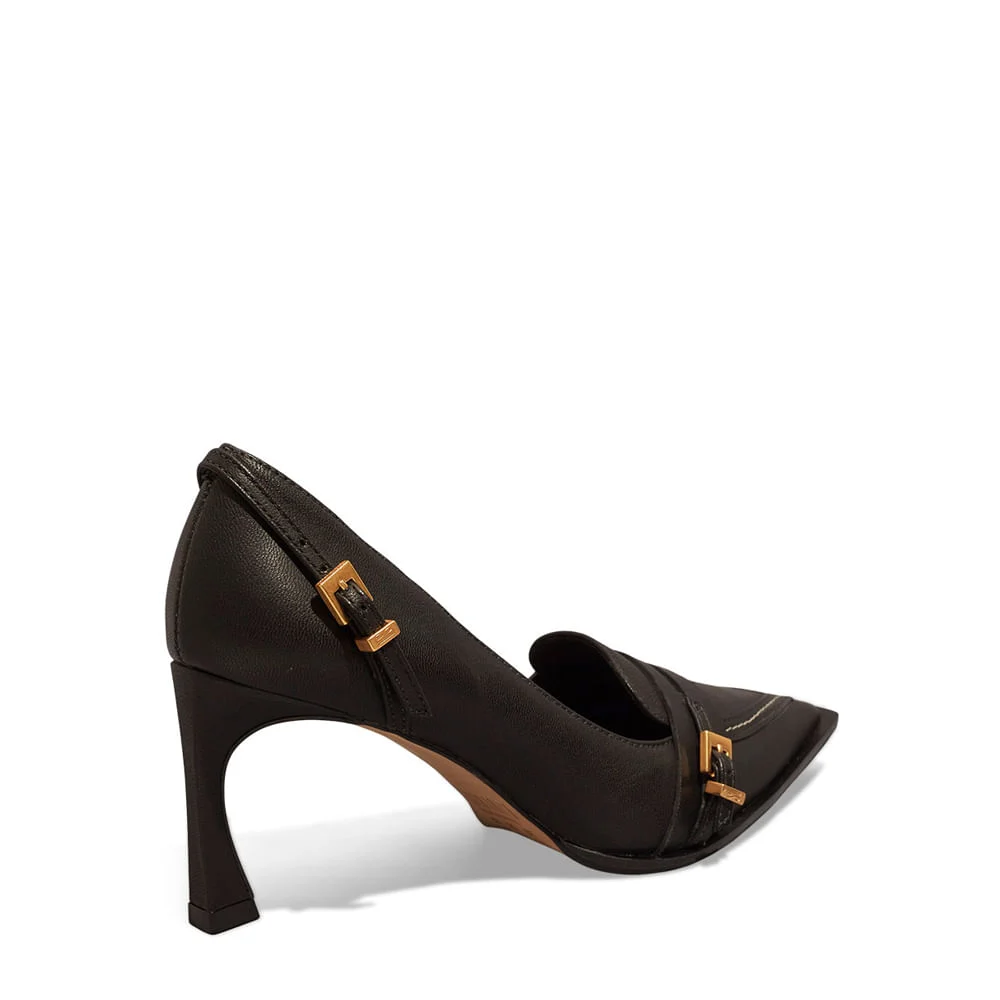 Scarpin couro pelica bico fino fivela preto - vista 4 de 4