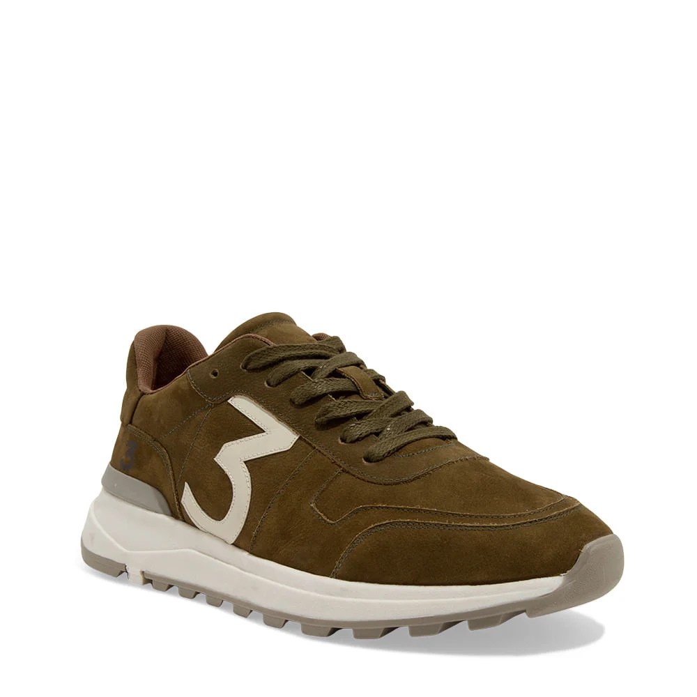 Tênis Jogger Masculino Couro Selaria Verde Oliva - vista 2 de 4
