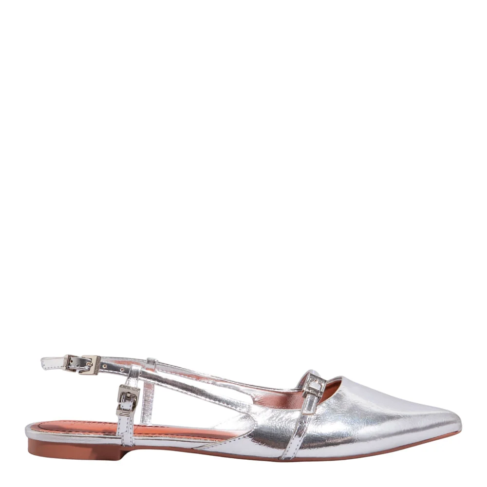 Sapatilha Slingback Metalizada Prata Bico Fino - vista 1 de 4