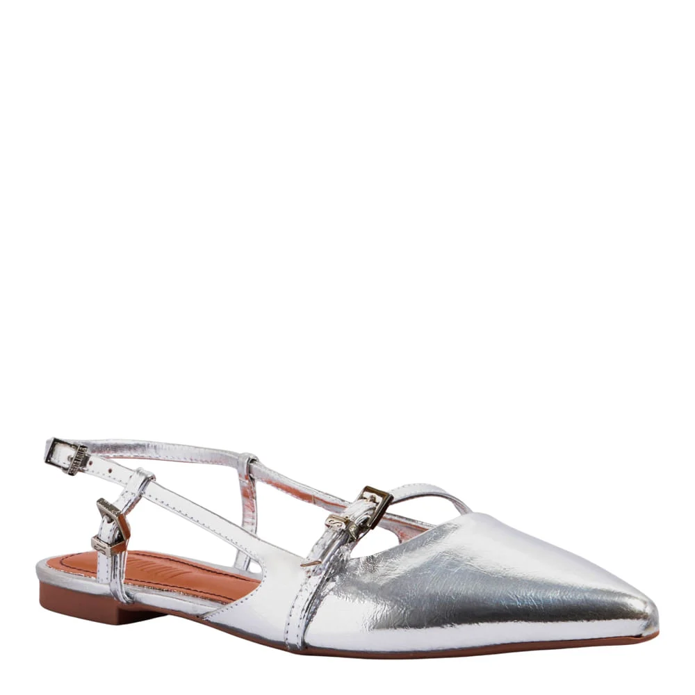 Sapatilha Slingback Metalizada Prata Bico Fino - vista 2 de 4
