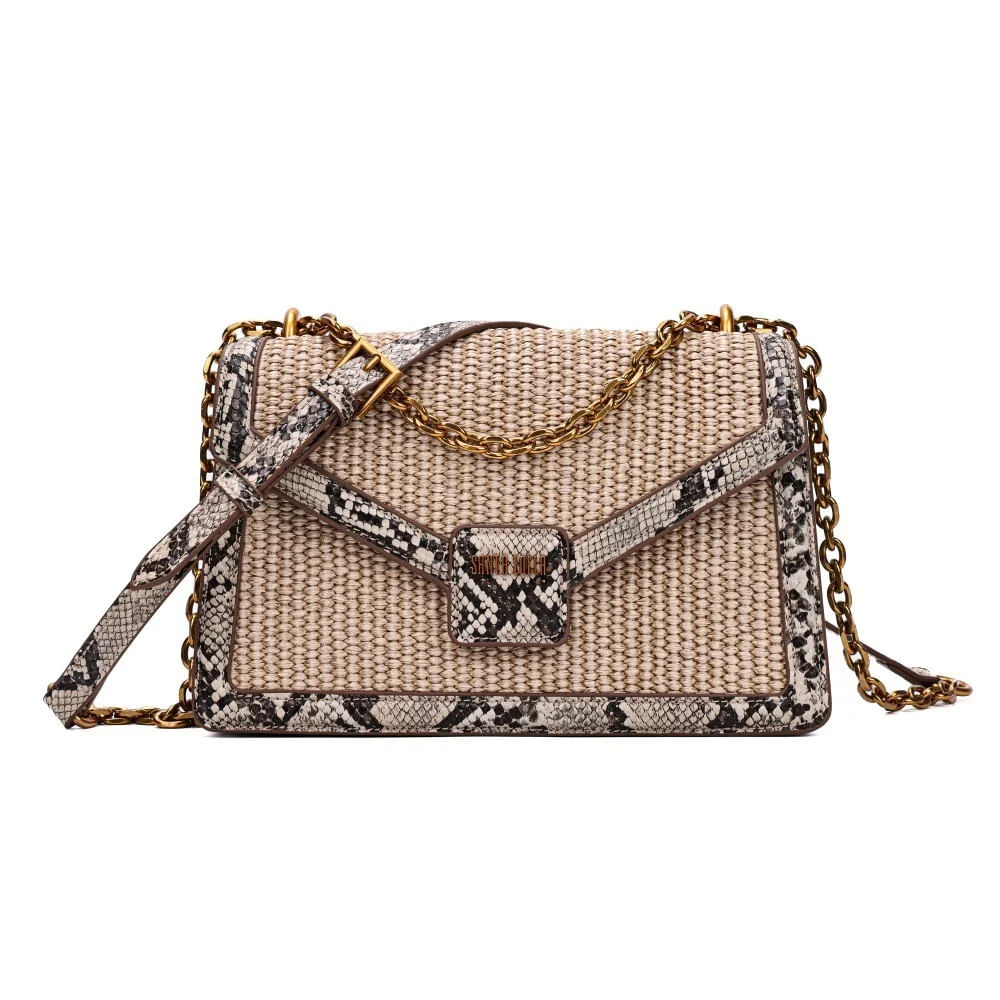 Bolsa Estampa Animal Print Cobra Bege Alça Transversal - vista 1 de 7