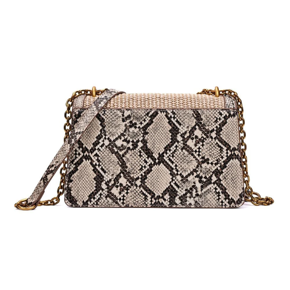 Bolsa Estampa Animal Print Cobra Bege Alça Transversal - vista 5 de 7