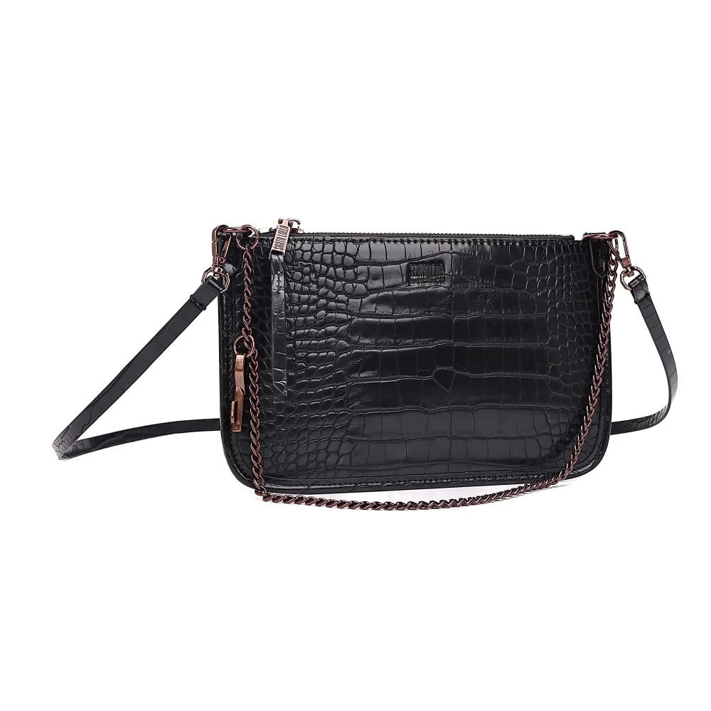 Bolsa Clutch Croco Preto Alça Transversal - vista 2 de 7