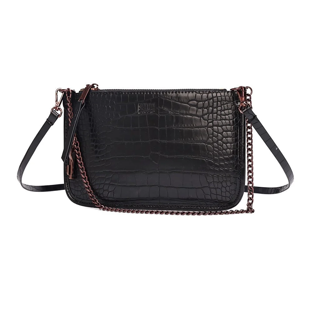 Bolsa Clutch Croco Preto Alça Transversal - vista 3 de 7