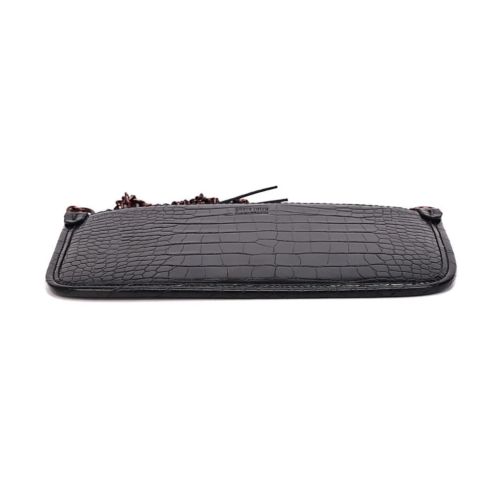 Bolsa Clutch Croco Preto Alça Transversal - vista 6 de 7