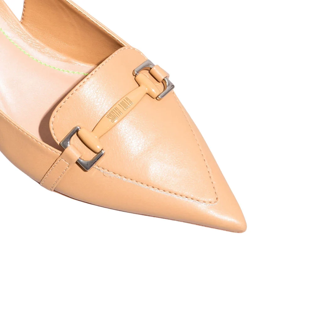 Scarpin Slingback Napa Soft Bico Fino Bege Palha - vista 4 de 4