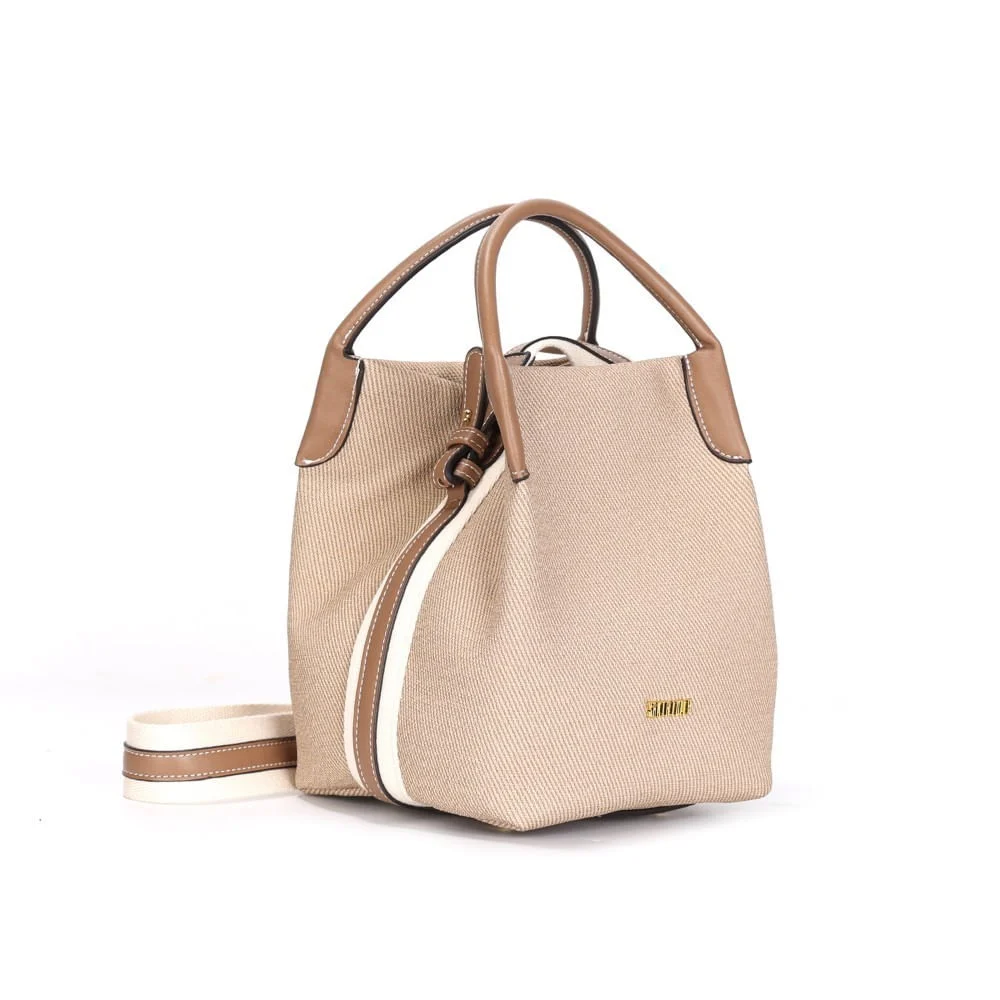 Bolsa Bucket Material Canvas Bege Alça Dupla - vista 2 de 3