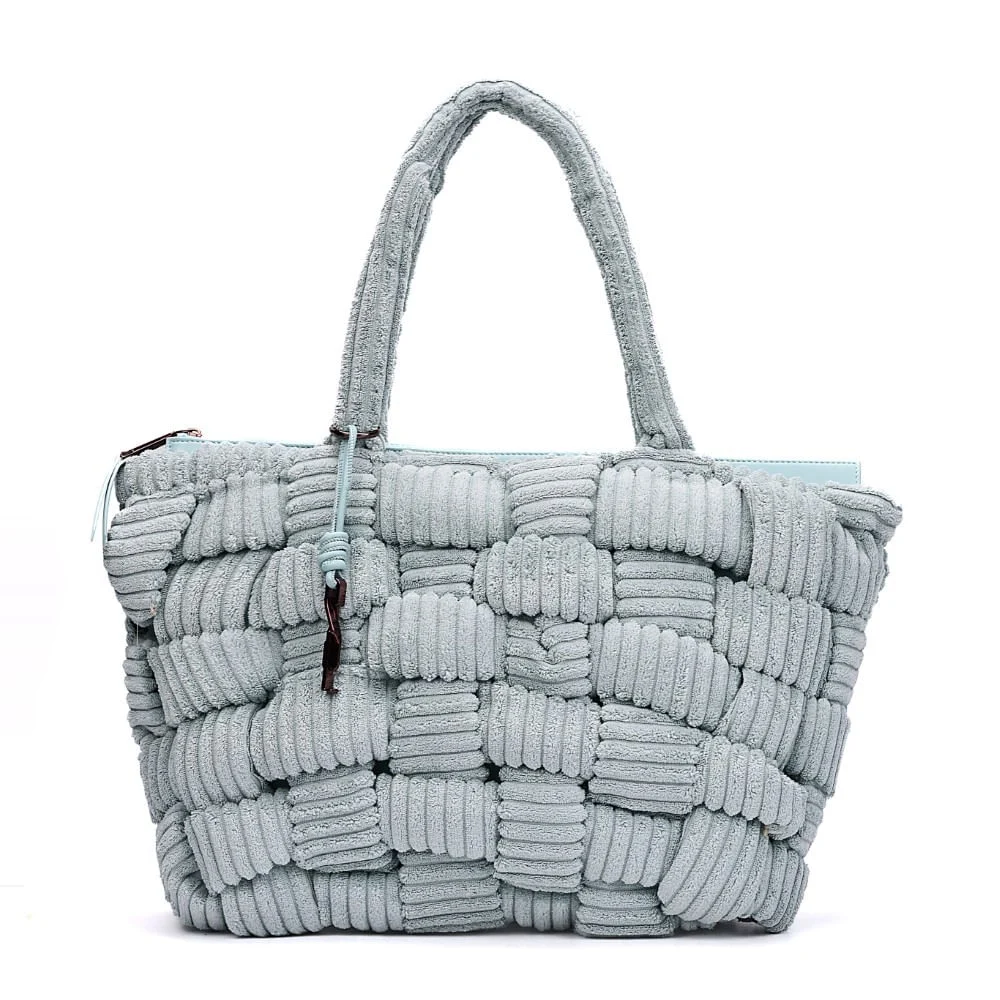 Bolsa Grande Atoalhado Azul Alça Ombro - vista 1 de 7