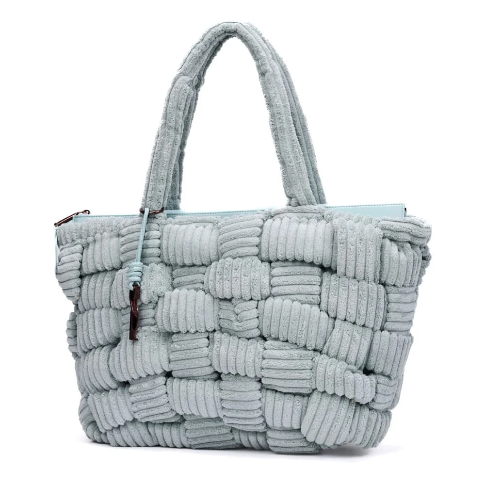 Bolsa Grande Atoalhado Azul Alça Ombro - vista 3 de 7