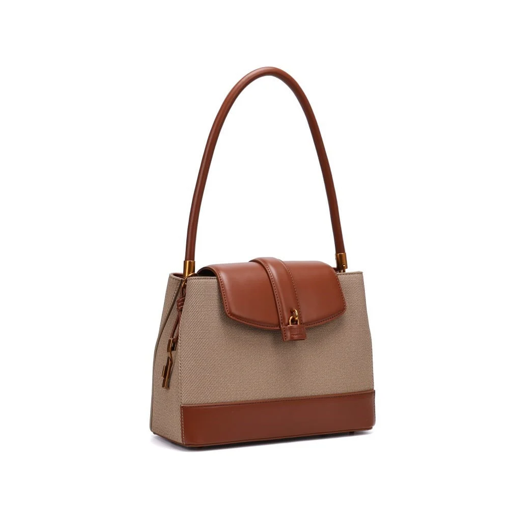 Bolsa Material Canvas Marrom Alça Ombro - vista 2 de 5