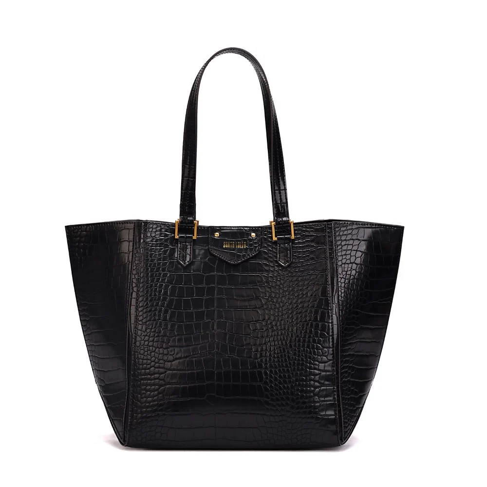 Bolsa Grande Croco Preta Alça Ombro - vista 1 de 8