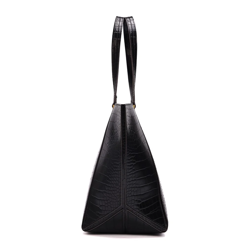 Bolsa Grande Croco Preta Alça Ombro - vista 4 de 8