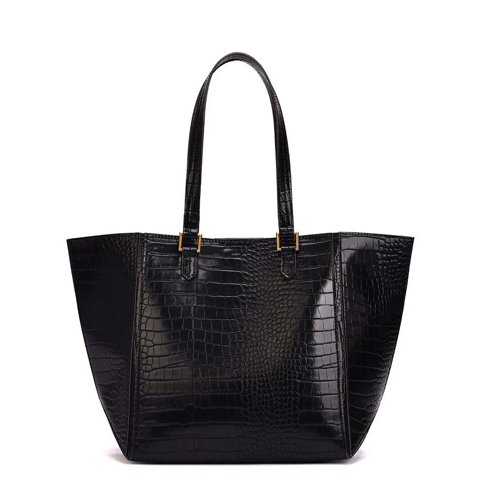 Bolsa Grande Croco Preta Alça Ombro - vista 5 de 8