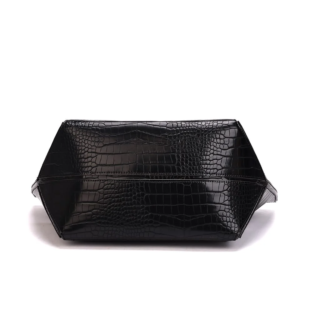 Bolsa Grande Croco Preta Alça Ombro - vista 6 de 8