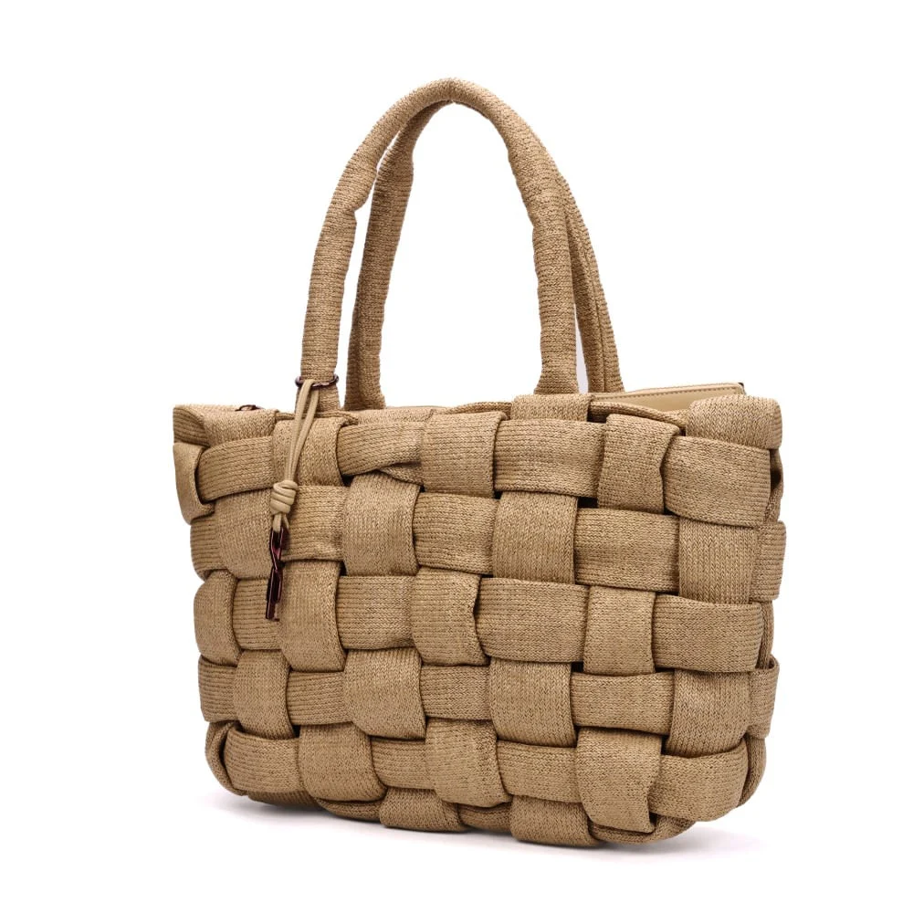 Bolsa Grande Tramado Bege Alça Ombro - vista 3 de 8
