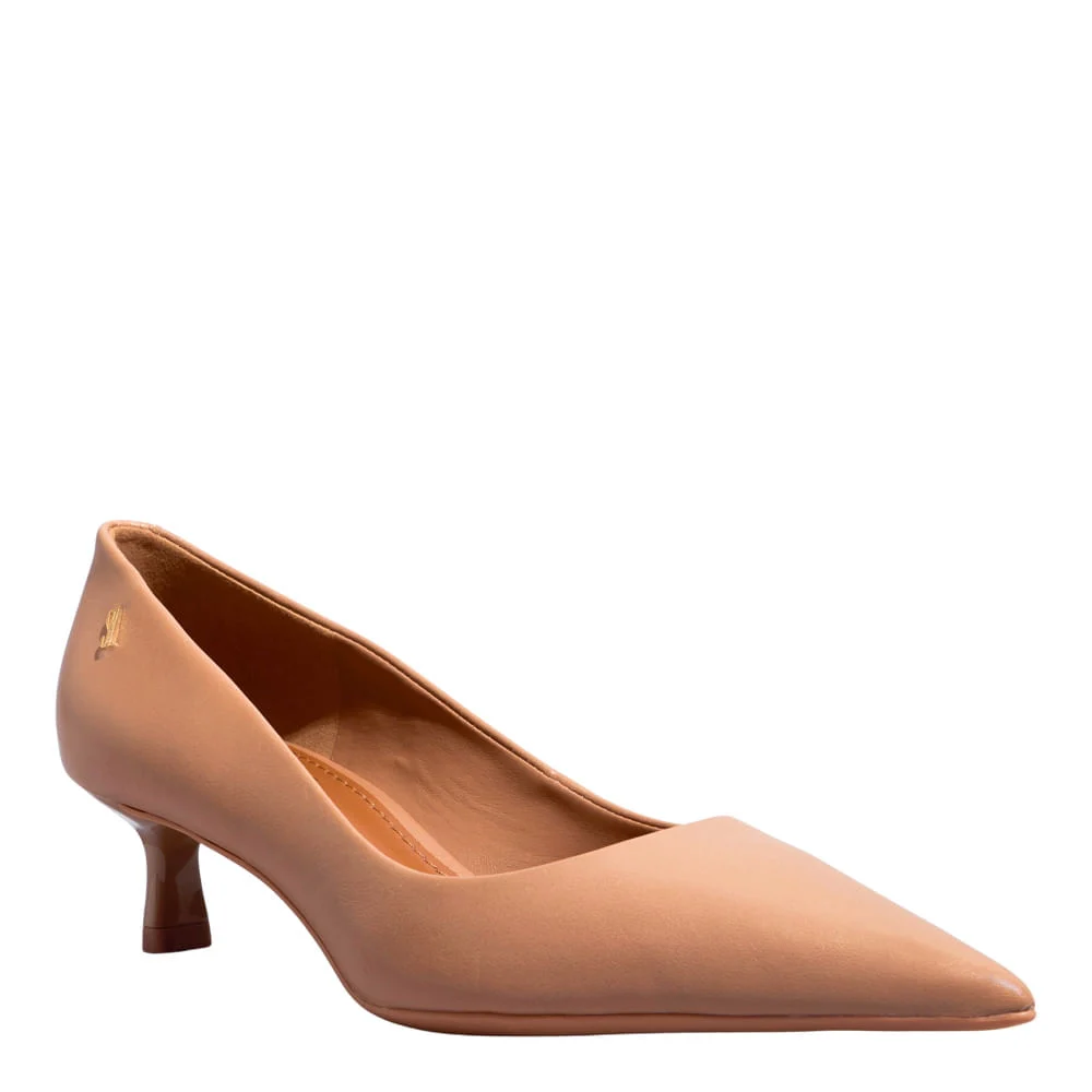 Scarpin Couro Pelica Soft Bico Fino Salto Baixo Bege Mocha - vista 2 de 3