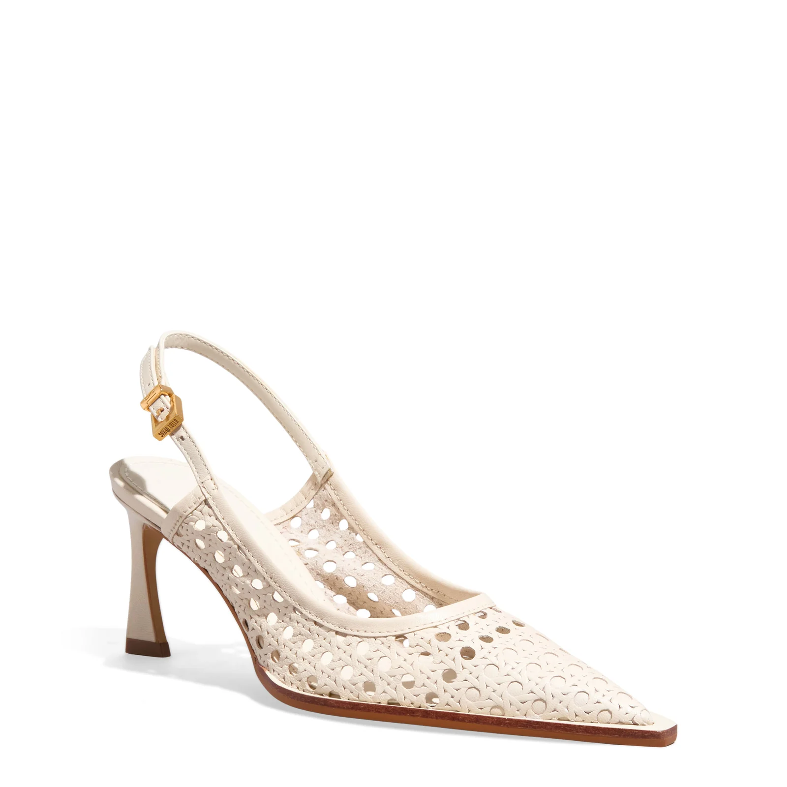 Scarpin Slingback Couro Tressê Off White Bico Fino - vista 3 de 5