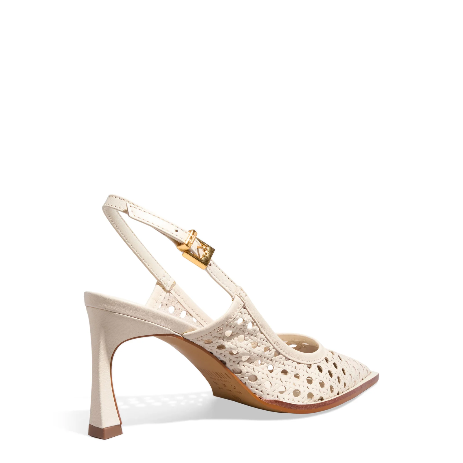 Scarpin Slingback Couro Tressê Off White Bico Fino - vista 4 de 5