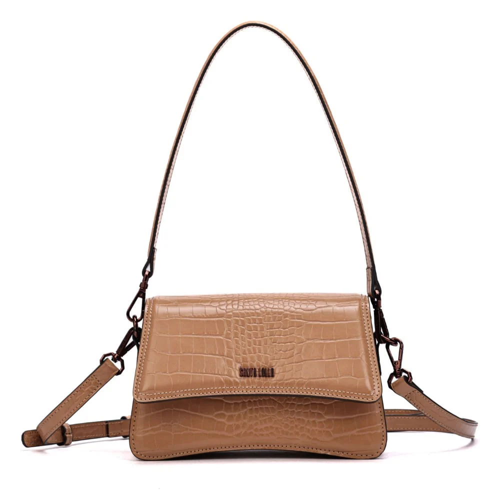 Bolsa Pequena Croco Bege Alça Dupla - vista 1 de 8