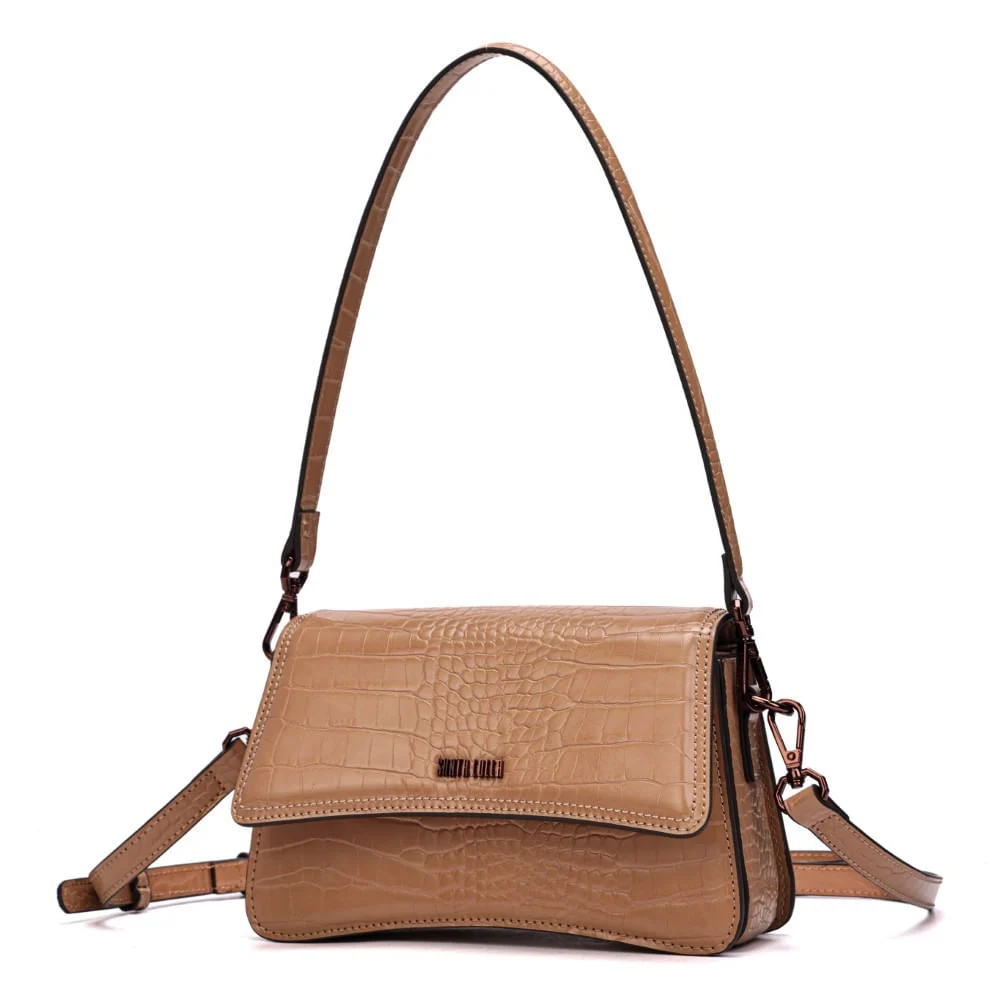 Bolsa Pequena Croco Bege Alça Dupla - vista 3 de 8