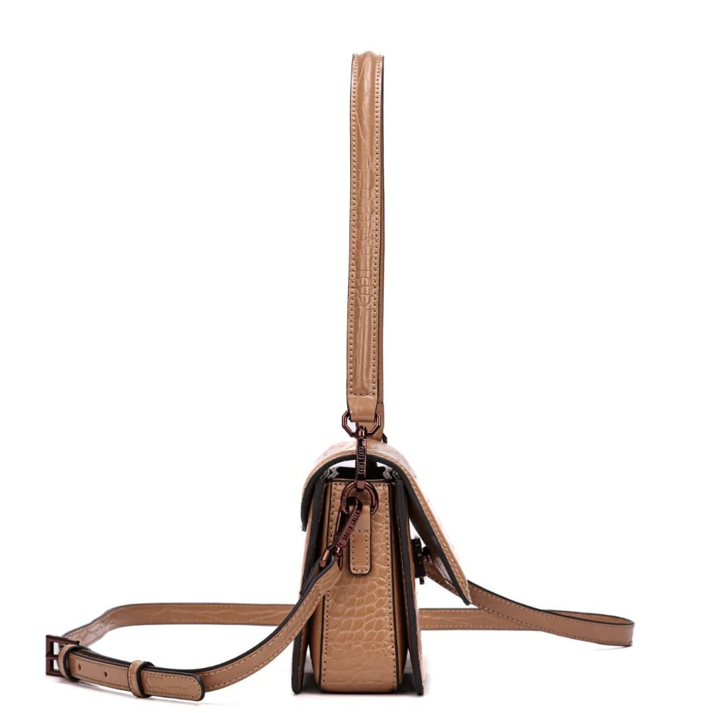 Bolsa Pequena Croco Bege Alça Dupla - vista 4 de 8