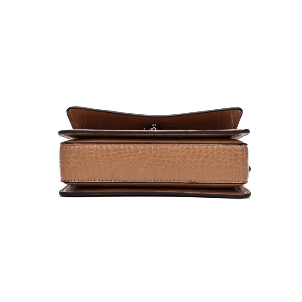 Bolsa Pequena Croco Bege Alça Dupla - vista 6 de 8