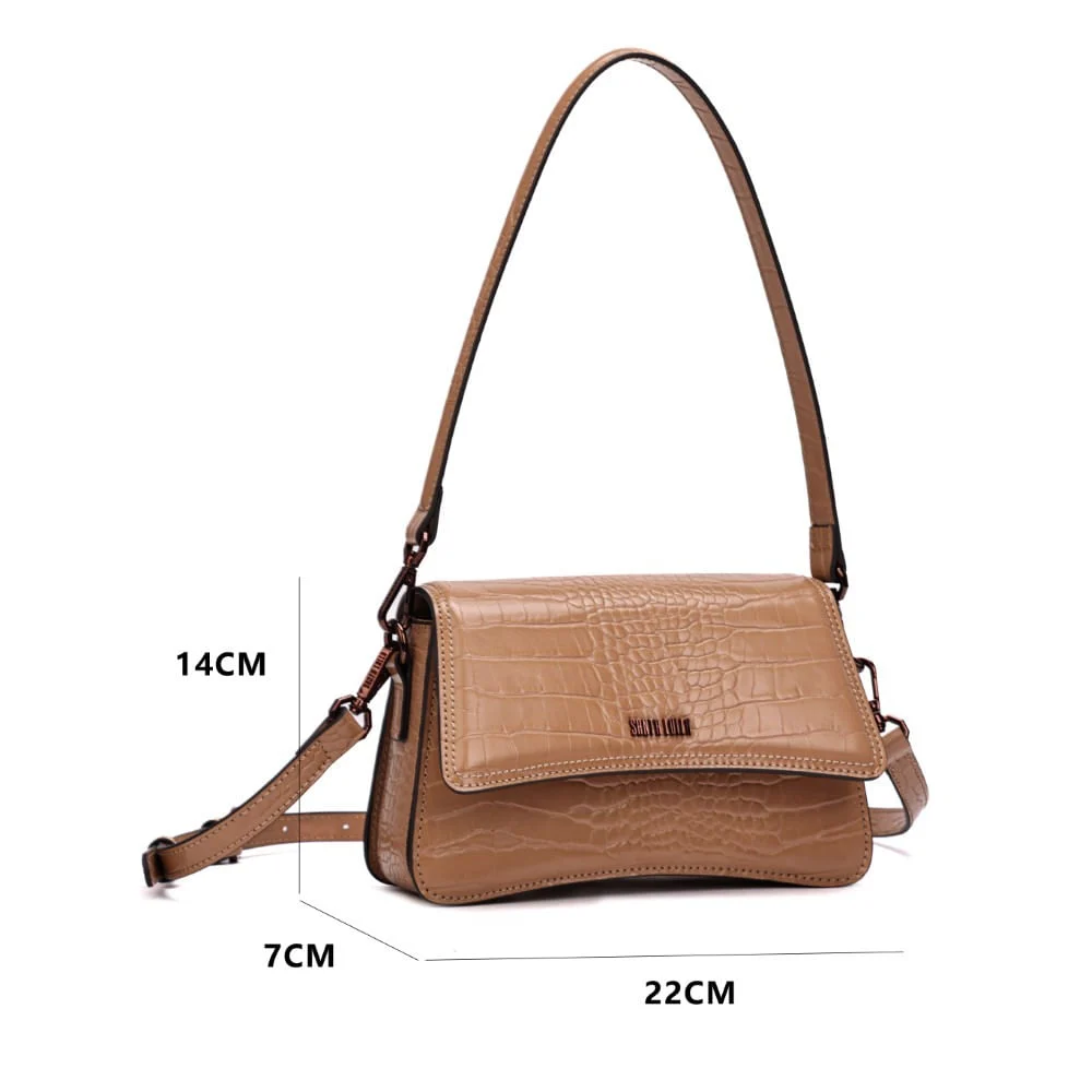Bolsa Pequena Croco Bege Alça Dupla - vista 8 de 8