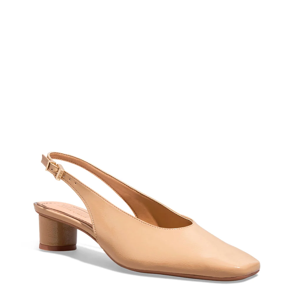 Scarpin Verniz  Bege Tan Bico Quadrado - vista 2 de 3