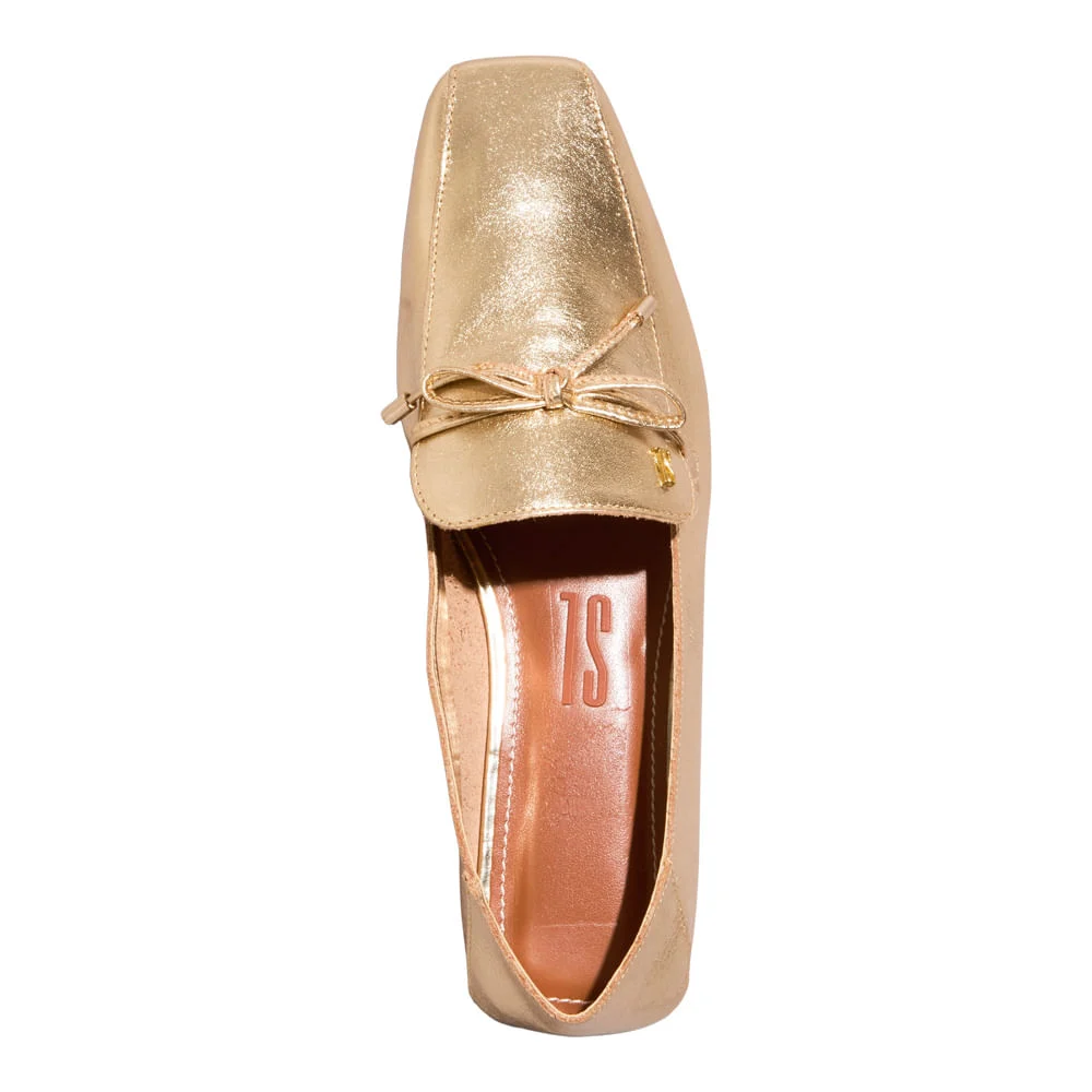 Mocassim Couro Metalizado Malibu Dourado Bico Quadrado - vista 4 de 4
