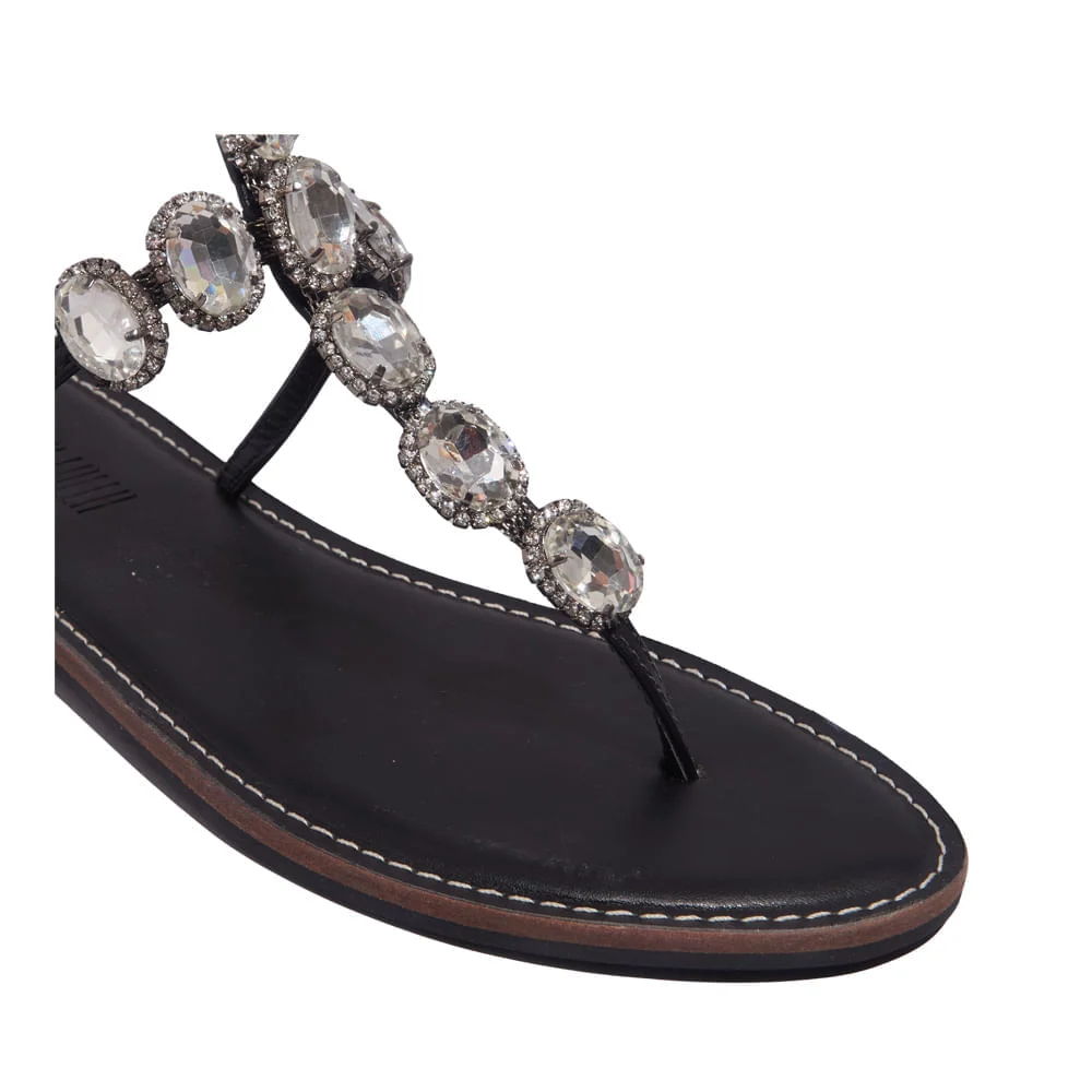 Rasteira Tira Salomé Pedraria Napa Soft Preta - vista 3 de 4