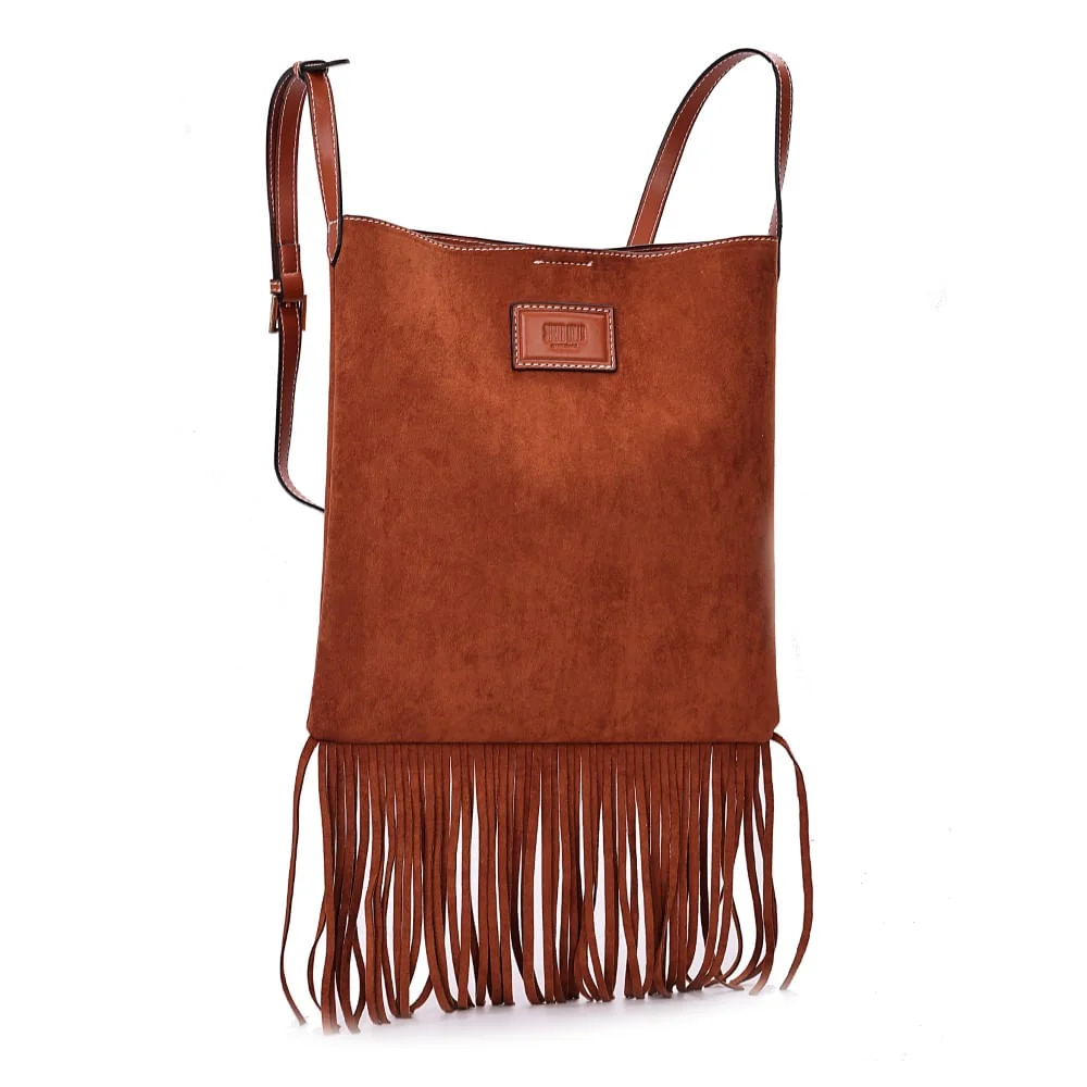 Bolsa Franja Camurça Marrom Transversal - vista 3 de 8