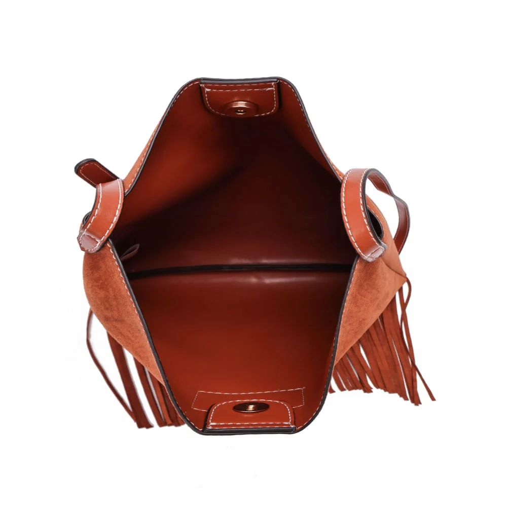 Bolsa Franja Camurça Marrom Transversal - vista 8 de 8