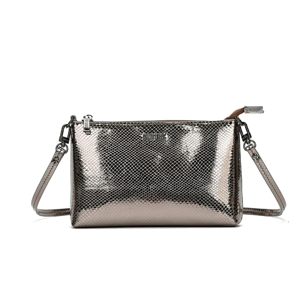Clutch Metalizada Cinza Grafite Alça Transversal - vista 1 de 7