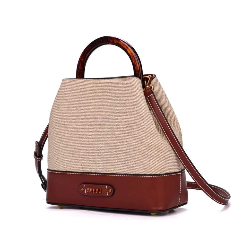 Bolsa Bucket Canvas Marrom Alça Dupla - vista 3 de 7