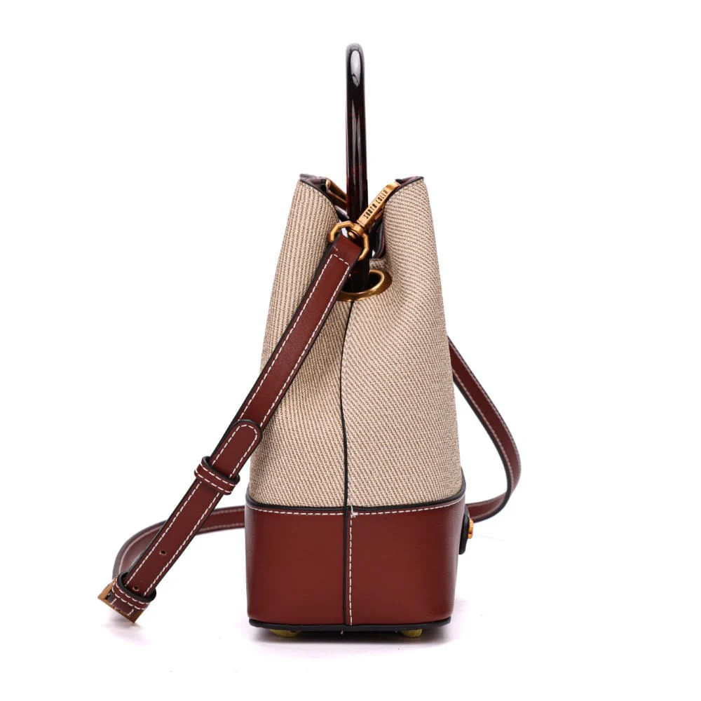 Bolsa Bucket Canvas Marrom Alça Dupla - vista 4 de 7