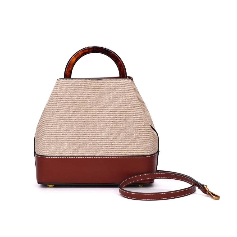 Bolsa Bucket Canvas Marrom Alça Dupla - vista 5 de 7