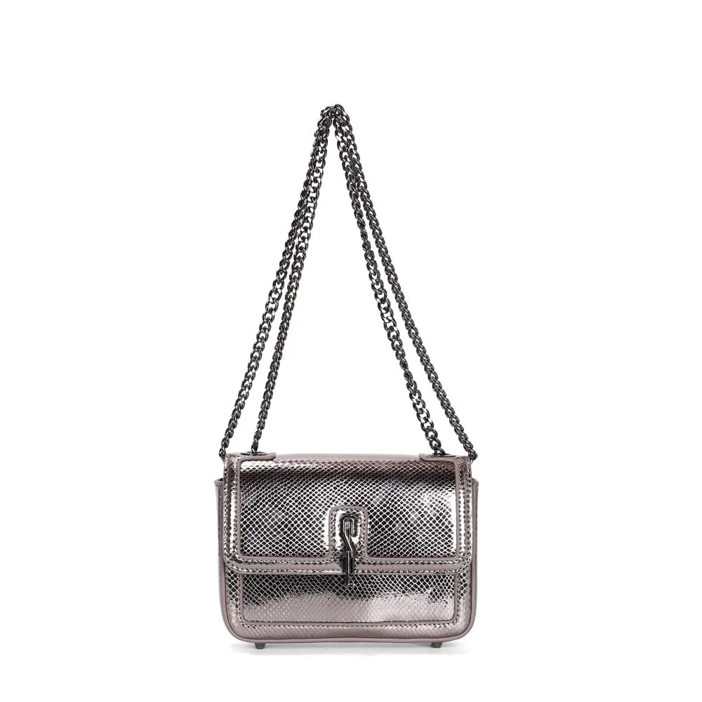 Bolsa Metalizada Cinza Grafite Alça Corrente De Ombro - vista 1 de 3